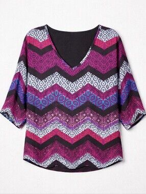 Renee c. | V-Neck 3/4 Sleeve Multi Color Chevron Top